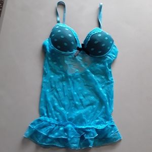 Black and blue lingerie with pokadots